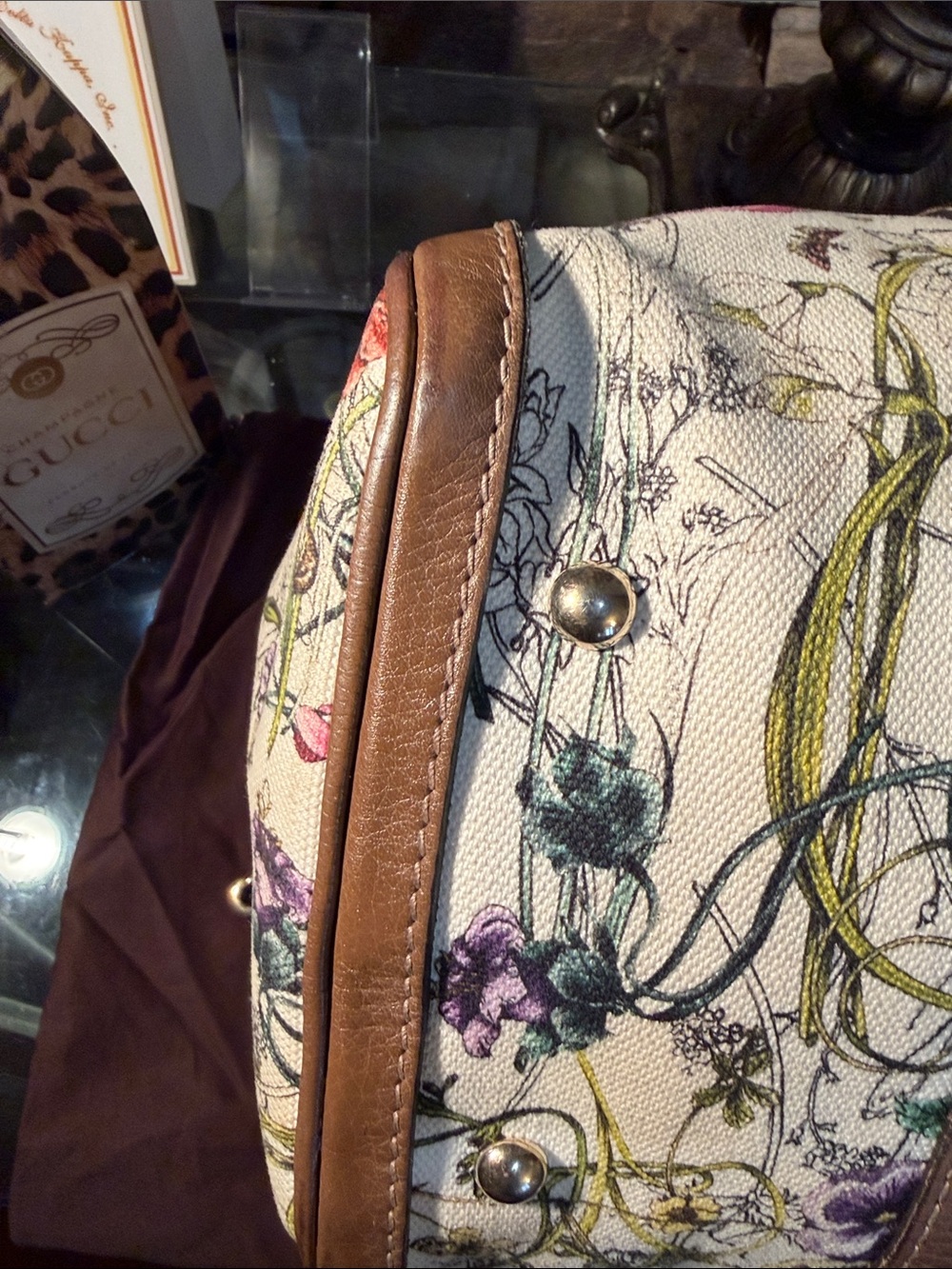 Gucci Floral Flower Leather-Trim Canvas Boston Bag - Picture 12 of 16